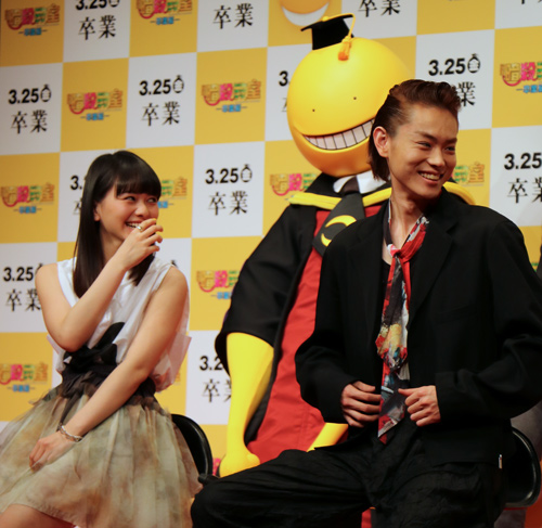 山本舞香と菅田将暉と殺せんせー、共演者の撮影秘話に微笑む。映画『暗殺教室～卒業編～』完成披露会見にて