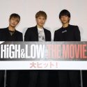 登坂広臣（中央）、佐藤寛太、今市隆二、映画『HiGH&LOW THE MOVIE』初日舞台あいさつ＠東京・丸の内ピカデリーにて
