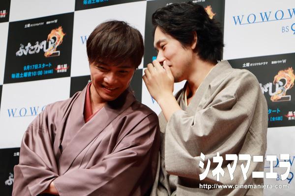 成宮寛貴と松山ケンイチがヒソヒソ話、WOWOW連続ドラマW「ふたがしら2」完成披露試写会にて
