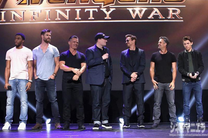 チャドウィック・ボーズマン（ブラックパンサー役）、クリス・ヘムズワース（ソー役）、ジョシュ・ブローリン（サノス役）、ケヴィン・ファイギ（プロデューサー）、ロバート・ダウニーJr.（アイアンマン役）、マーク・ラファロ（ハルク役）、トム・ホランド（スパイダーマン役）