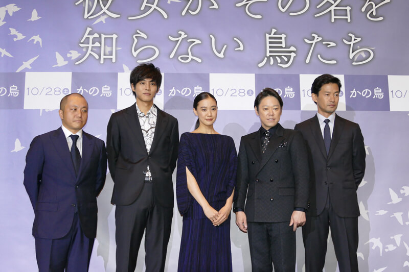 左から白石監督、松坂桃李、蒼井優、阿部サダヲ、竹野内豊