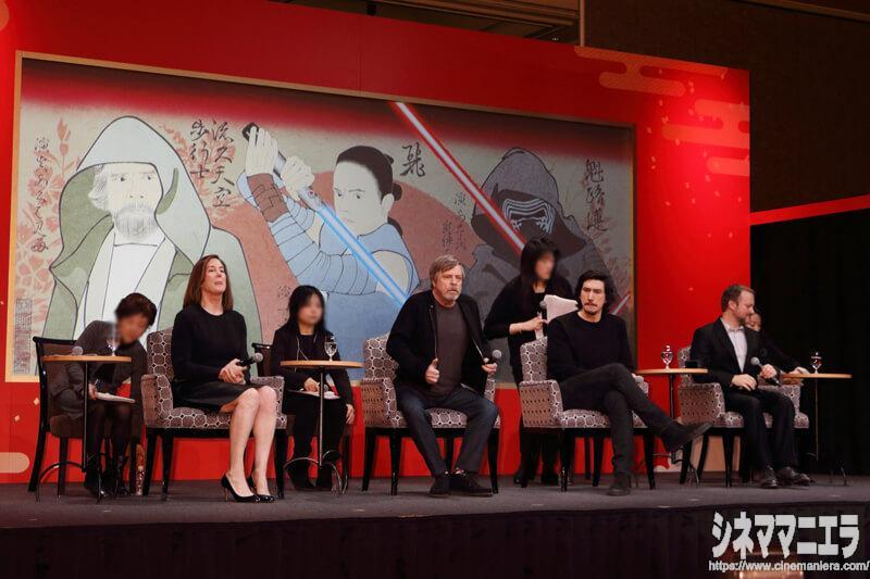 キャスリーン・ケネディ、マーク・ハミル、アダム・ドライバー、ライアン・ジョンソン監督