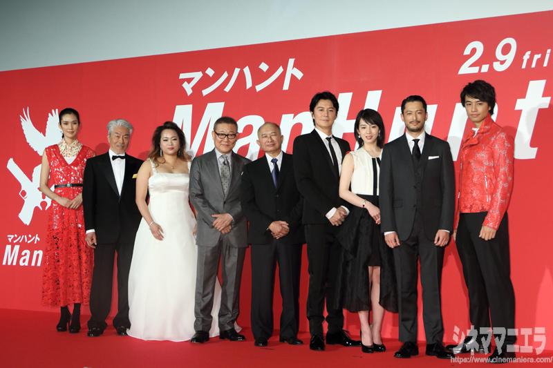 左からTAO、倉田保昭、アンジェルス・ウー、國村隼、ジョン・ウー、福山雅治、桜庭ななみ、池内博之、斎藤工